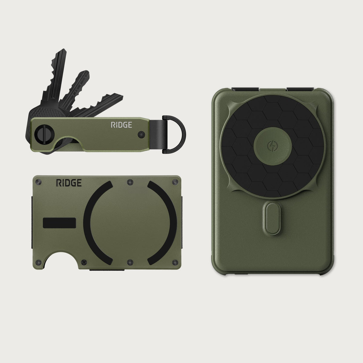 Ridge Wallet for MagSafe + Power Bank + KeyCase - Matte Olive