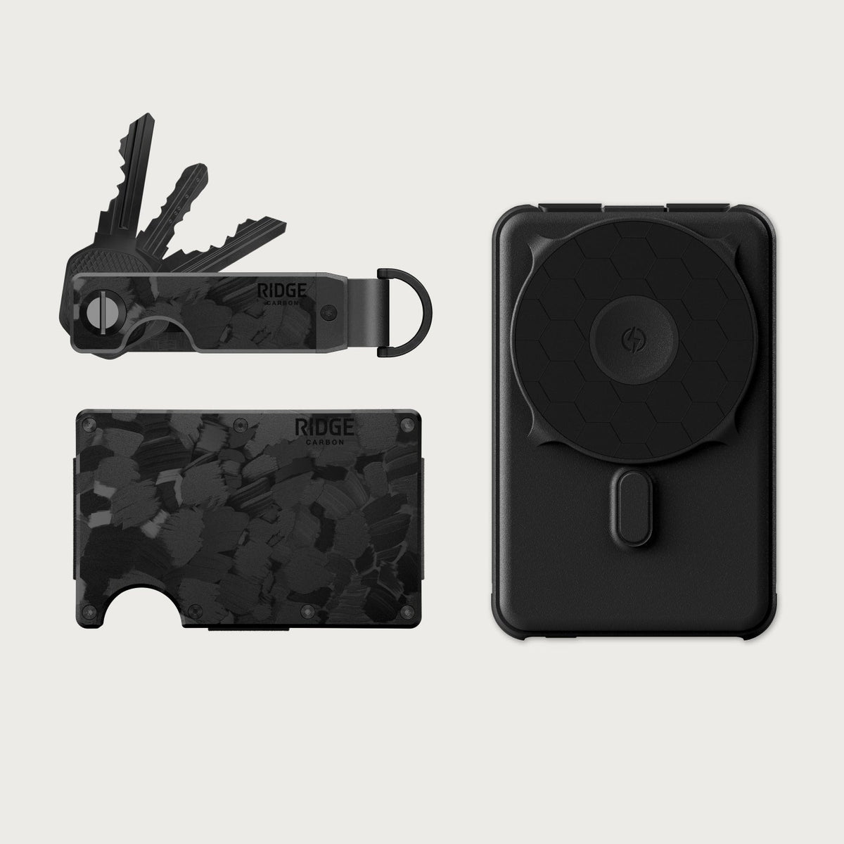 Ridge Wallet + Power Bank + KeyCase - Forged Carbon + Matte Black + Forged Carbon