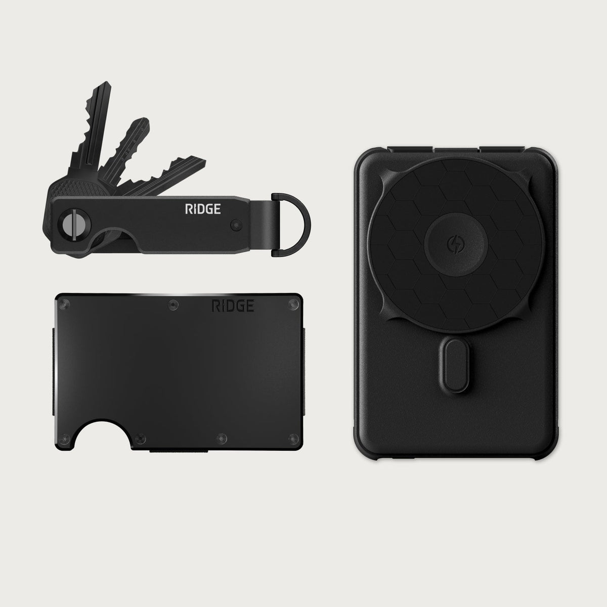 Ridge Wallet + Power Bank + KeyCase - Royal Black + Matte Black + Royal Black